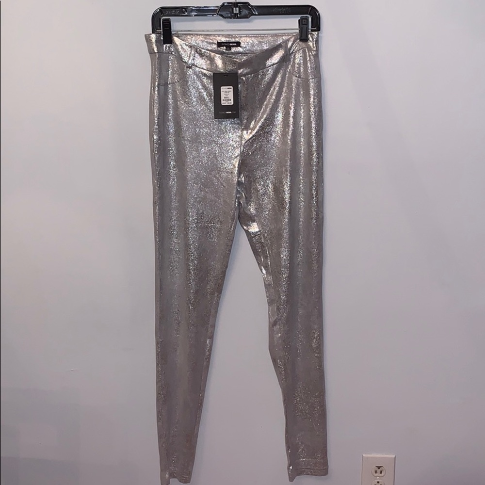 Silver pants. Very stretchy